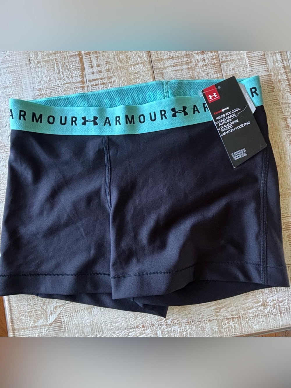 Under Armour Black Bike Shorts with Teal Logo Waistband